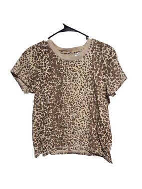 Leopard Print Graphic Tee Womens Size Large Short Sleeve Brown Casual Top